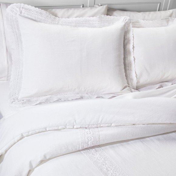 Linen Crochet Duvet Cover Set - Simply Shabby Chic - Picture 3 of 6